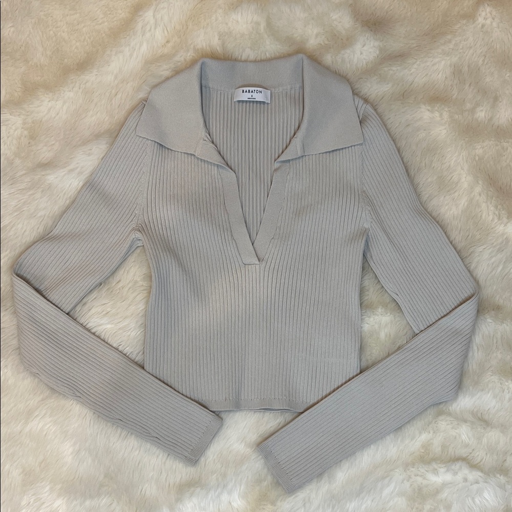Babaton Gray V-Neck Top